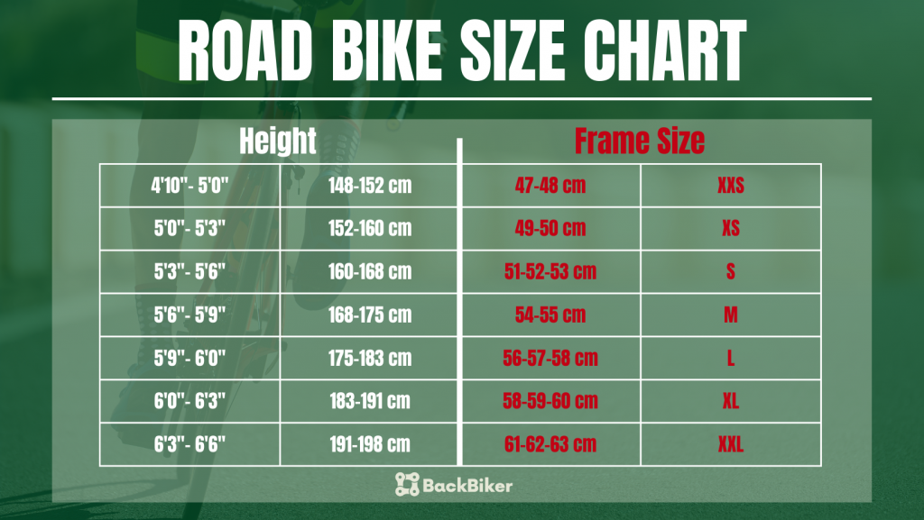 Road bike size chart
