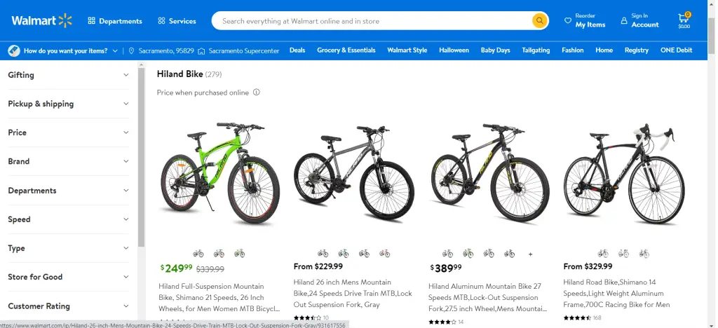 Hiland bikes catalog on Walmart