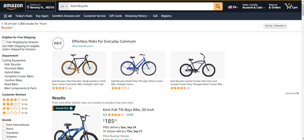 Kent bikes in Amazon catalog
