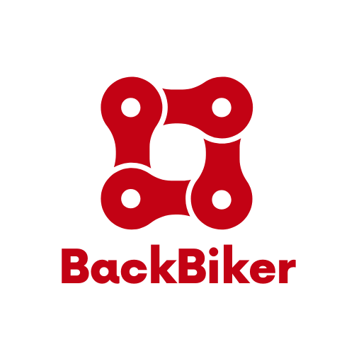 Backbiker red logo with brand name above