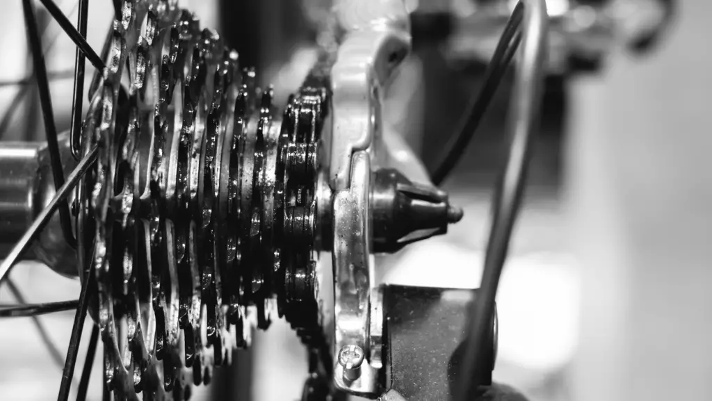 Closeup view of bike gears 
