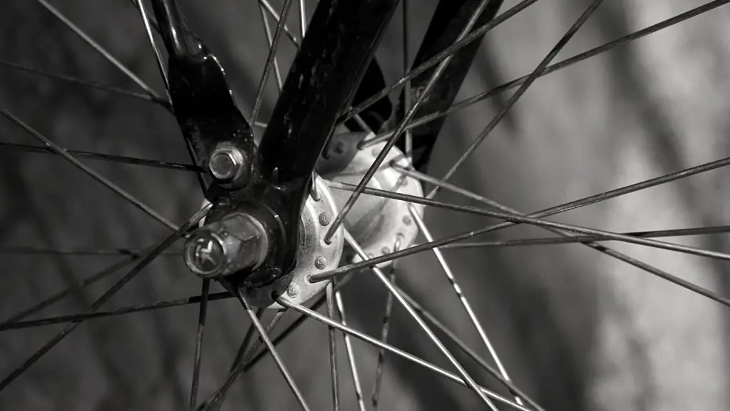 Close up view of a bike wheel hub