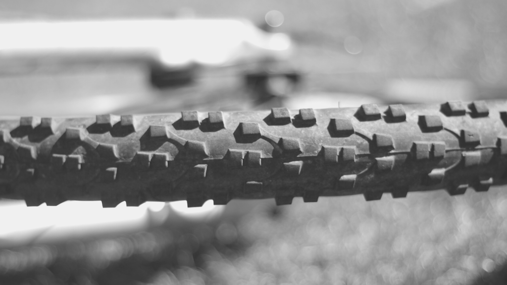 Close up view of a bike tire tread