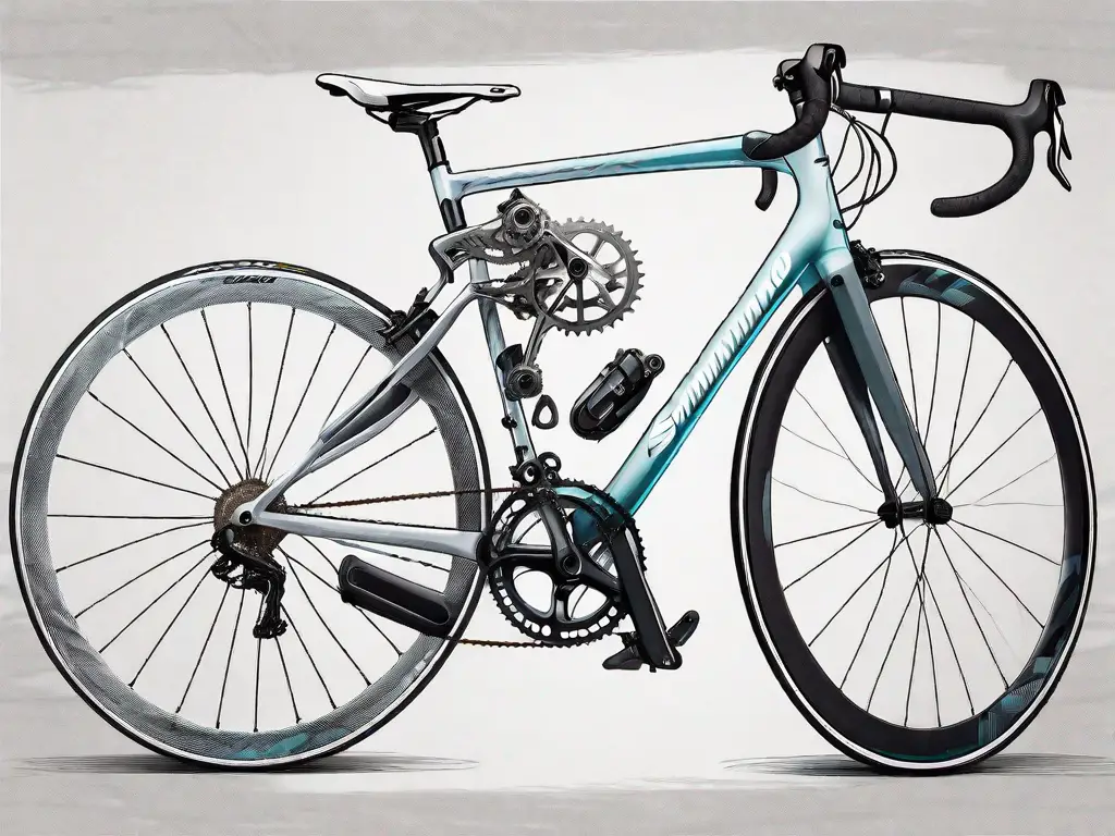 Blue bike drawing, with different groupsets